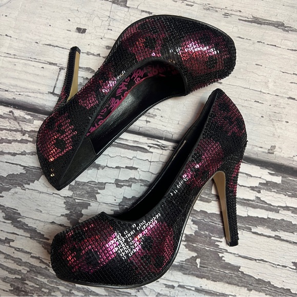 DIGISKULL PLATFORM HEELS IN BLACK/PINK BY IRON FIST - Size 8 - Picture 2 of 8